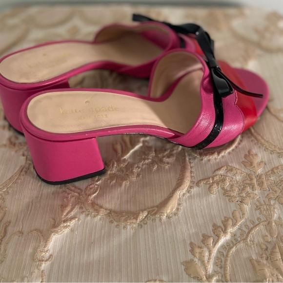 Kate Spade SZ 7.5 Pink + Red Women's Sandals | Block Heel | Black Bow | Vintage - Picture 4 of 5